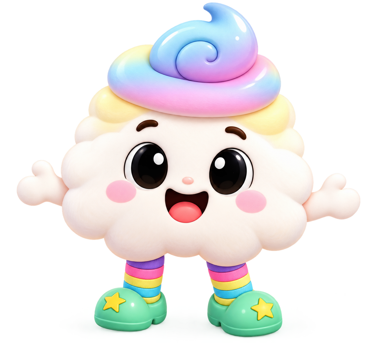 Shimmelo, a soft round character with a colorful swirl on top of its head